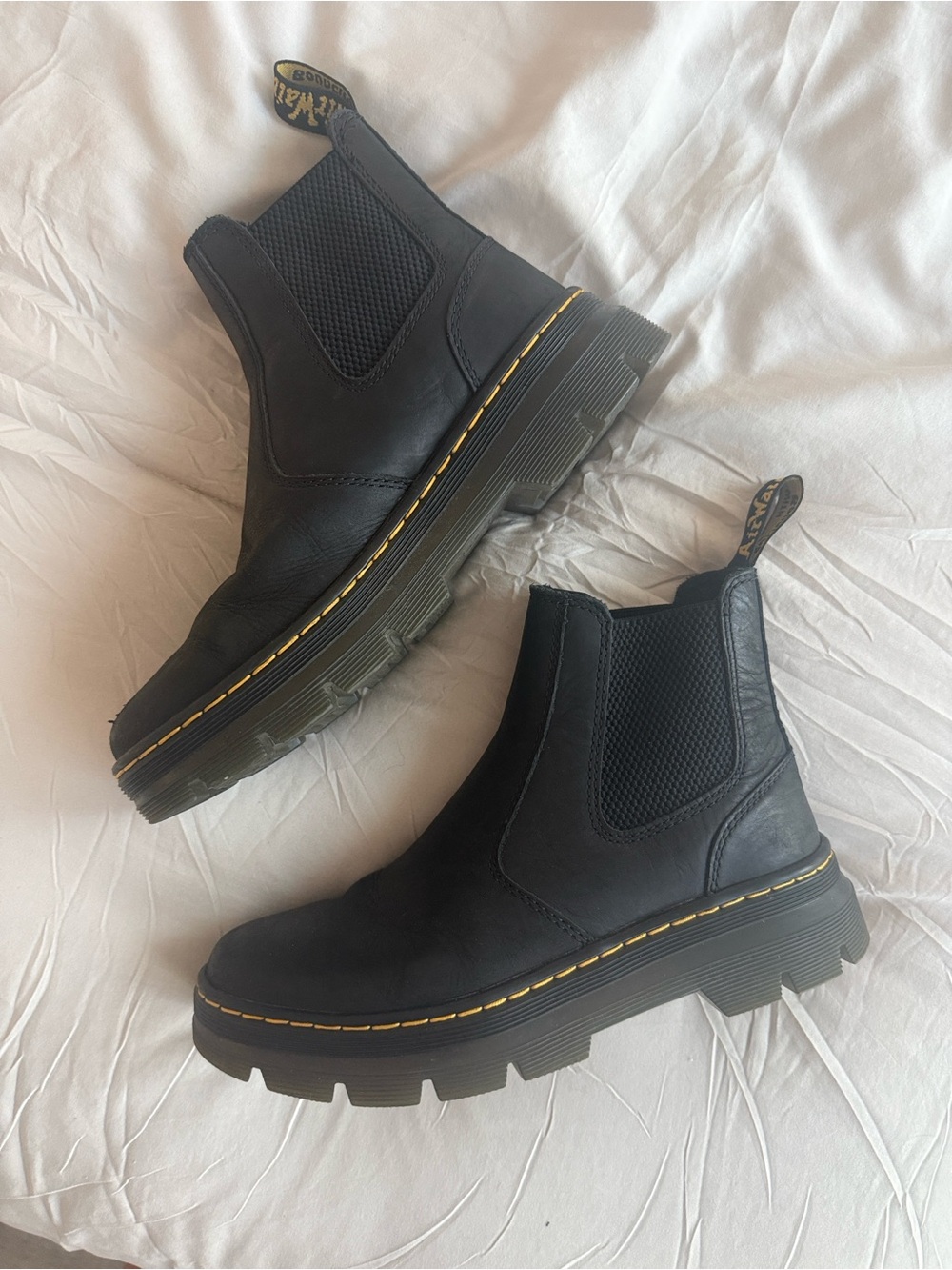 Dr. Martens Black Chelsea Lug Boots with Yellow Stitching